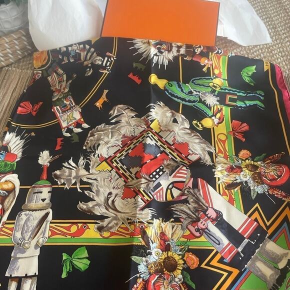 Hermes scarve Kachinas Native American 100% silk by Kermit Oliver *super rare - Picture 1 of 12